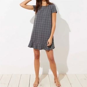 LOFT Windowpane Gray and Pink Dress